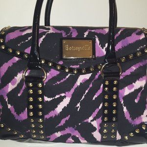 VTG Betseyville Betsy Johnson Animal Zebra Print Large Tote Handbag Purse Purple
